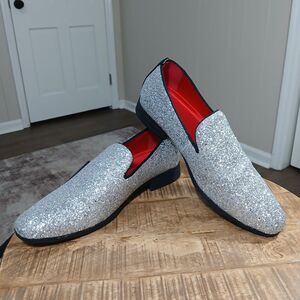 Uubaris Men's SM010 Silver Glitter Sparkle Loafers Dress Shoes Prom Wedding 10.5